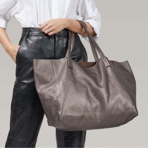 KURT GEIGER Violet Metallic Pewter Leather Tote